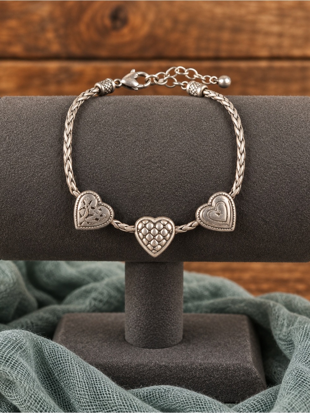 Brighton Enchanted Hearts Anklet J90160 Silver Plated 9–10” Adjustable